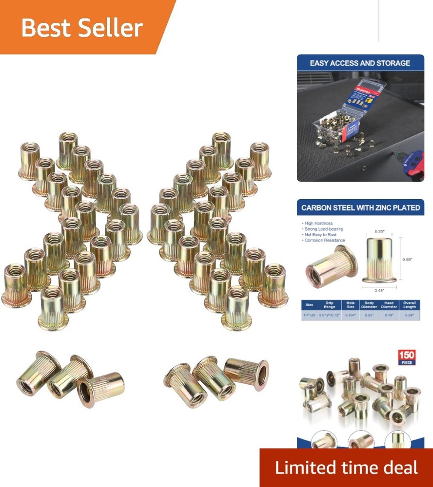 150Pcs Rivet Nuts, High Strength 1/4”-20 Zinc Plated Fasteners for Multiple Uses