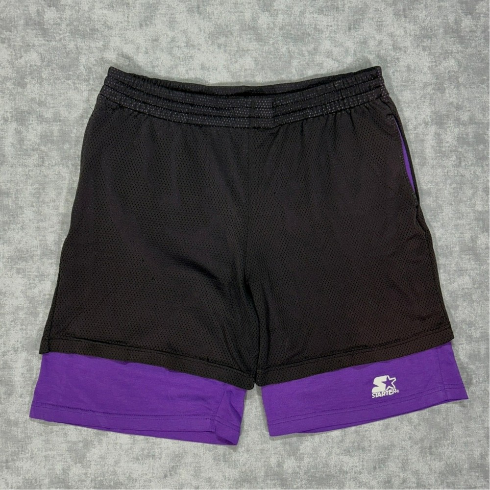VTG 90s Starter basketball training black/purple double layered shorts mens M