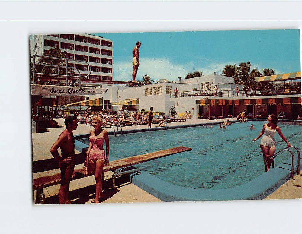Postcard Pool View Seagull Hotel Miami Beach Florida USA