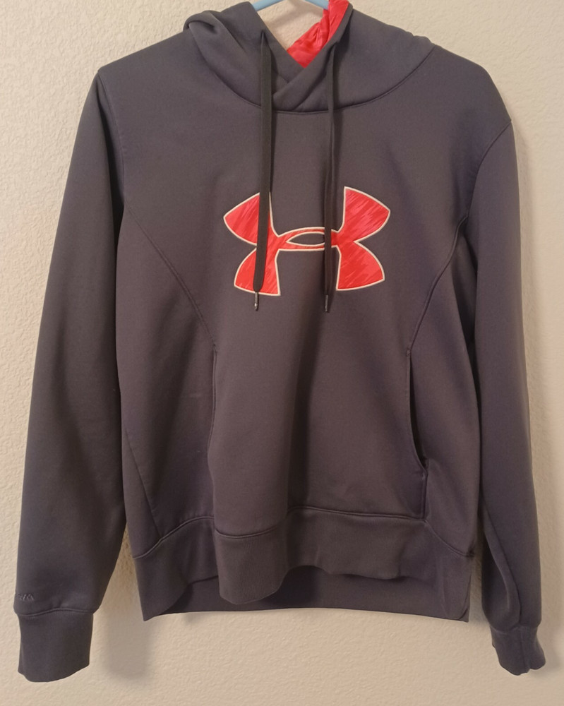 Under Armour Hoodie Women's Size Large Gray/Pink Cold gear Pullover Poly Sweater