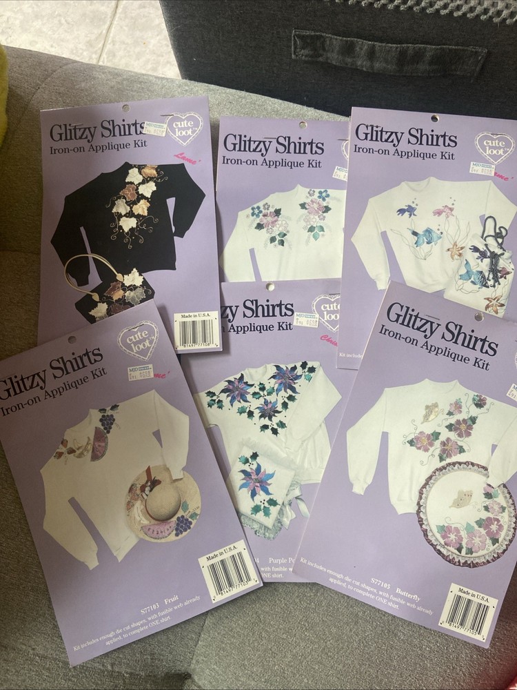 Glitzy Shirts Iron-On Applique Kit Cute Loot 80s 90s Lot of 6 NOS