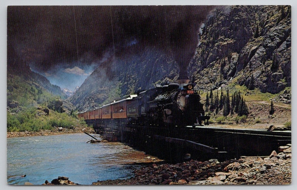 Silverton Narrow Gauge Train Animas River Bridge Colorado Postcard R.C. Bishop