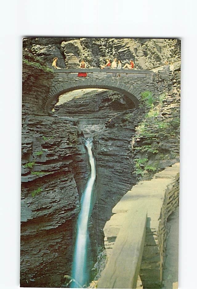 Postcard Stone Arch Bridge & Central Cascade Watkins Glen New York USA
