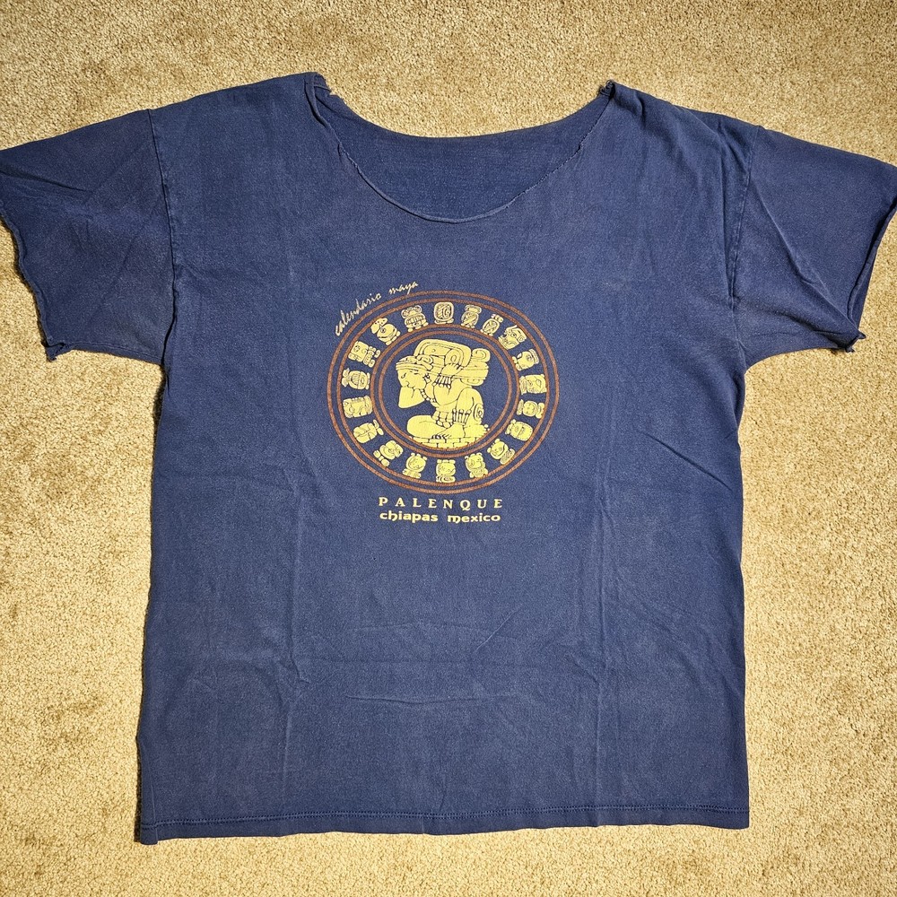 Vtg 90s Thrashed Mayan Calendar Mexico Mens M Tourist T-Shirt Grunge Southwest