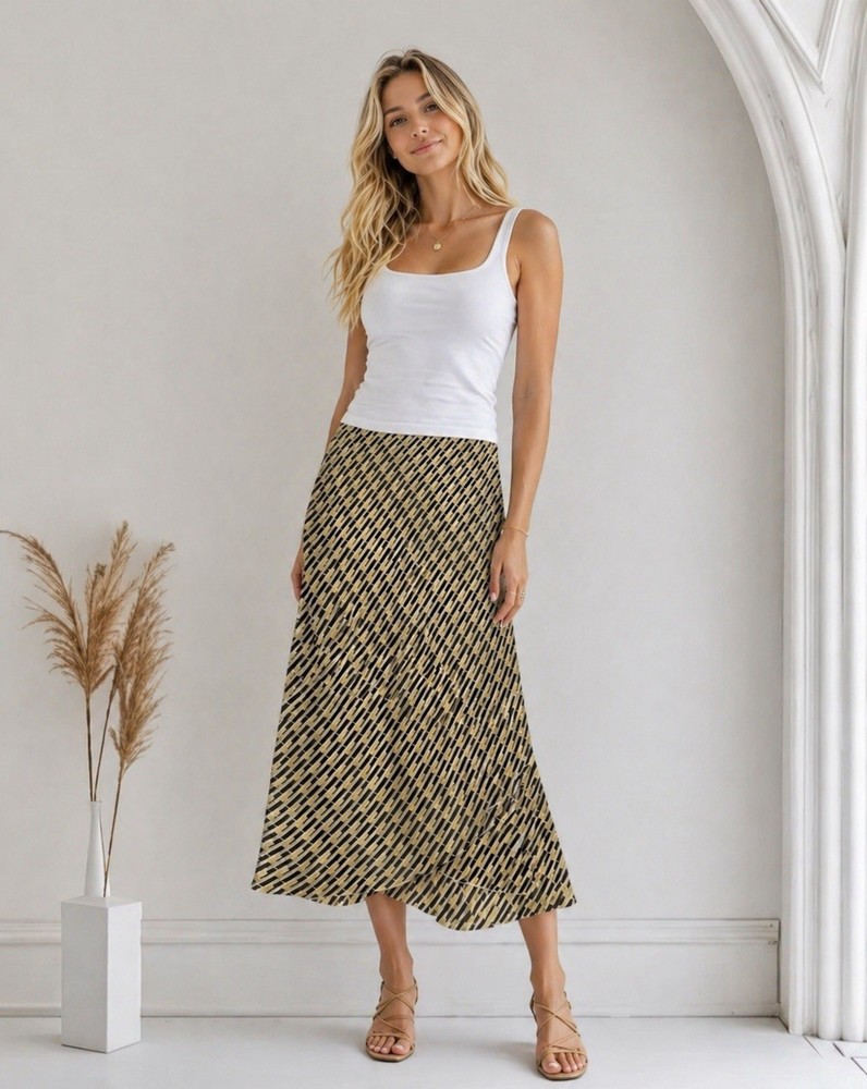 IN Studio Womens Geo Print Layered Midi Skirt Size Large Pull On Lightweight
