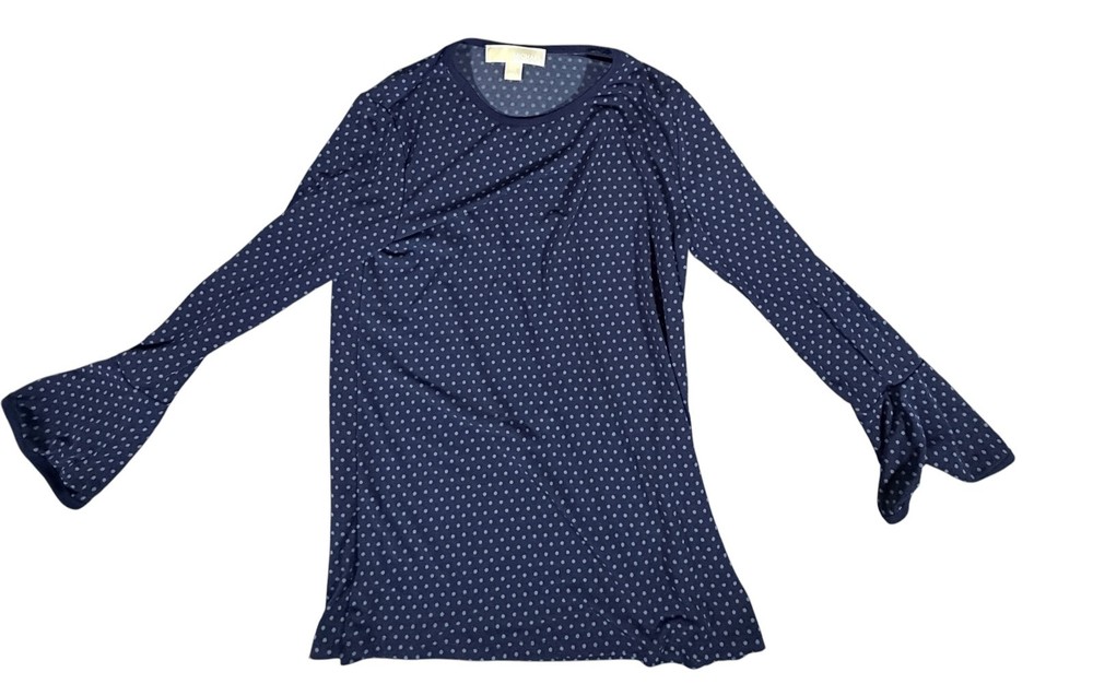 MICHAEL Michael Kors Blouse Womens XS Blue Polka Dot Bell 3/4 Sleeve Top