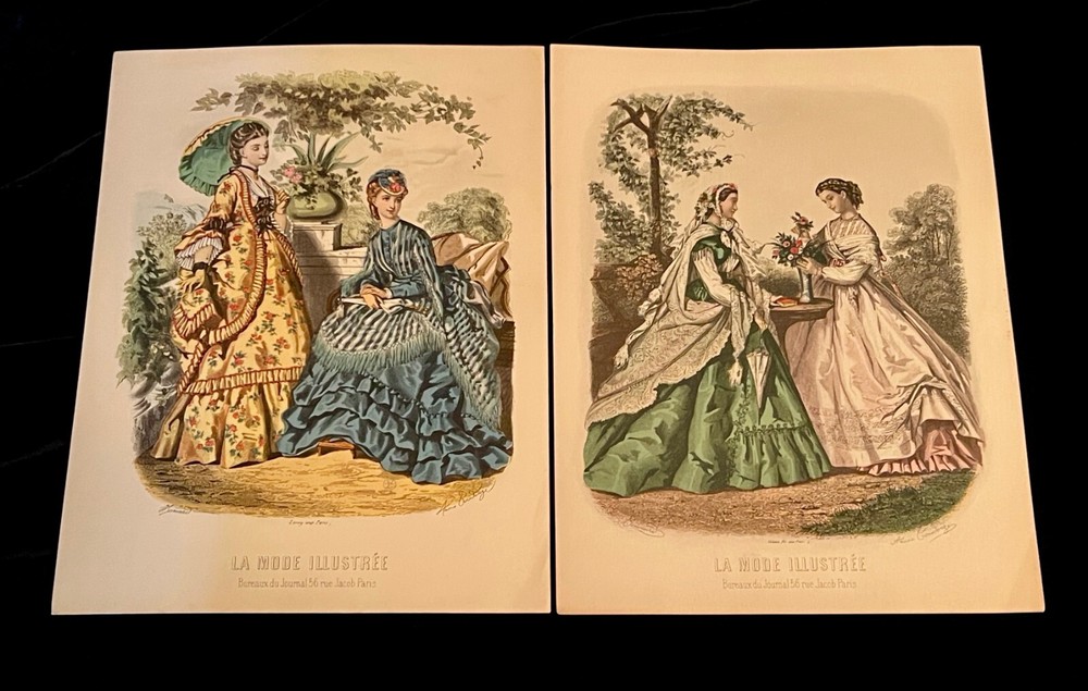 Vintage LA MODE ILLUSTREE Ladies FASHION PRINTS Victorian JACOB PARIS Set of 2