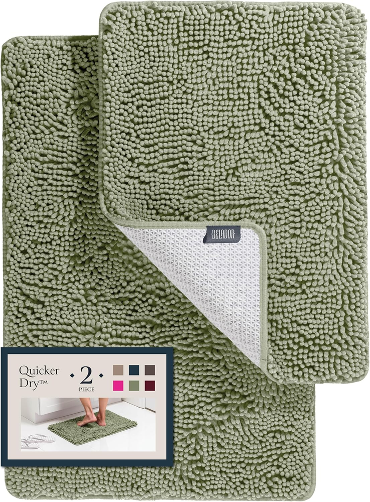 Plush 2-Piece Chenille Bath Mat Set Quick-Dry Soft Bathroom Rugs