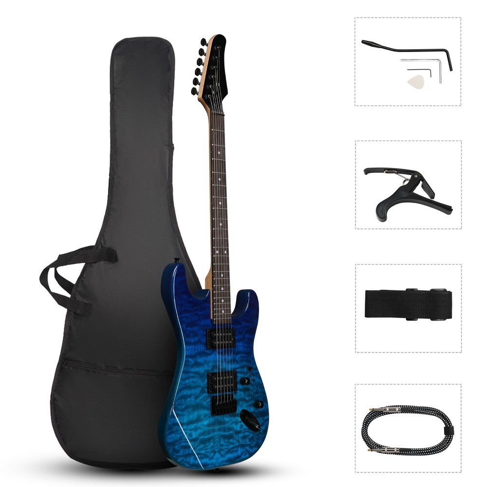 39'' Electric Guitar with H-H Pickups C-shaped Maple Neck Trans Blue Standard
