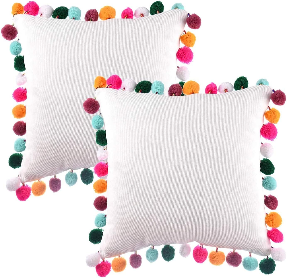 Rainbow Pom Poms Pillow Cover Throw Pillow Cover Cushion Pillow Case Decorative