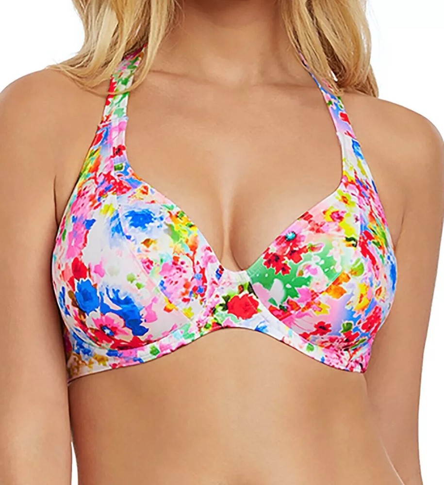 Freya Endless Summer Bikini Top Size 30F Confetti White Banded Halter Neck 2966