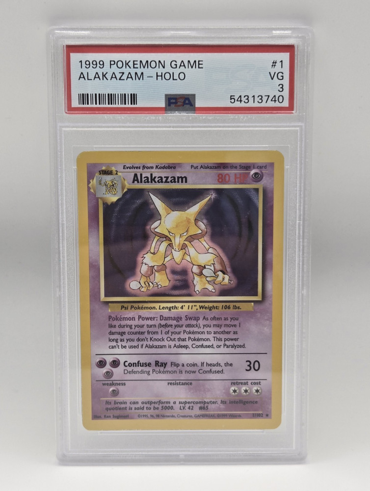 PSA 3 1999 Pokemon TCG Base Set Alakazam Holo Rare 1/102 English