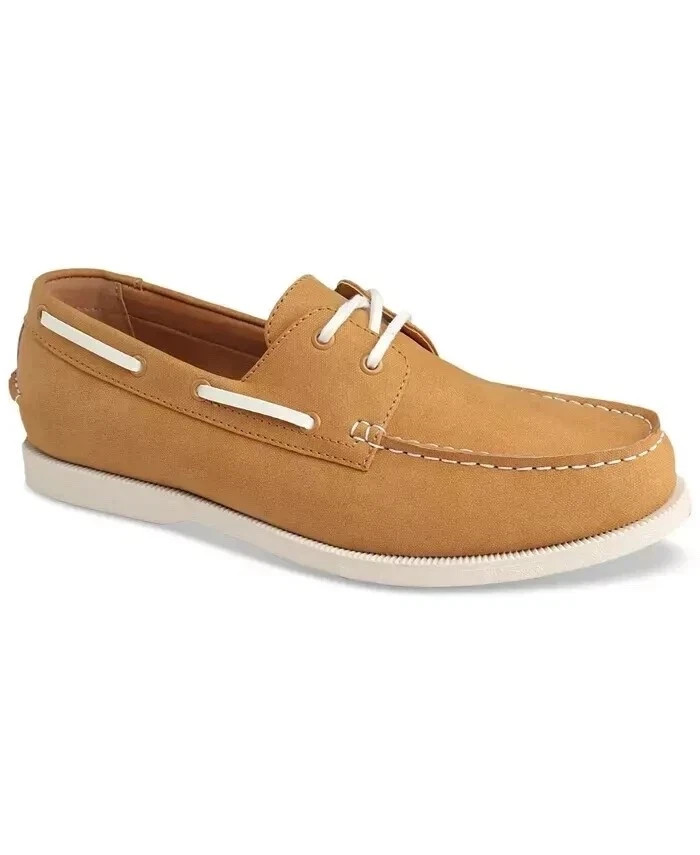 Clubroom Mens Comfort Elliot Round Toe Lace Up Boat Beige Shoes, Sand, SZ: 9.5 M