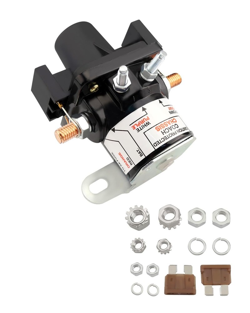 0100055000 Battery Disconnect Relay with Screws and Fuses - 12V/100AMP Latchi...