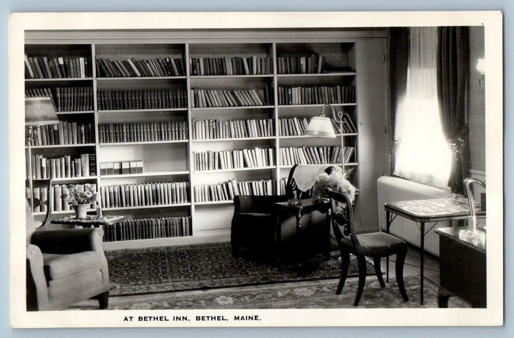 c1910's At Bethel Inn Books Shelf Bethel Maine ME RPPC Photo Antique Postcard