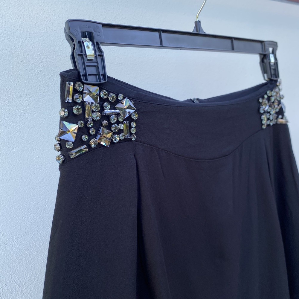 Y2K Black Rhinestone Mini Skater Skirt Size Medium ￼