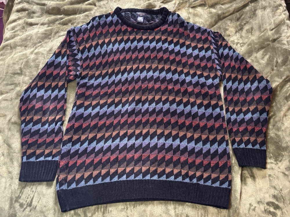Dockers Sweater Mens XLT XL Tall Multi Color Geometric Grandpa Old Man Pullover
