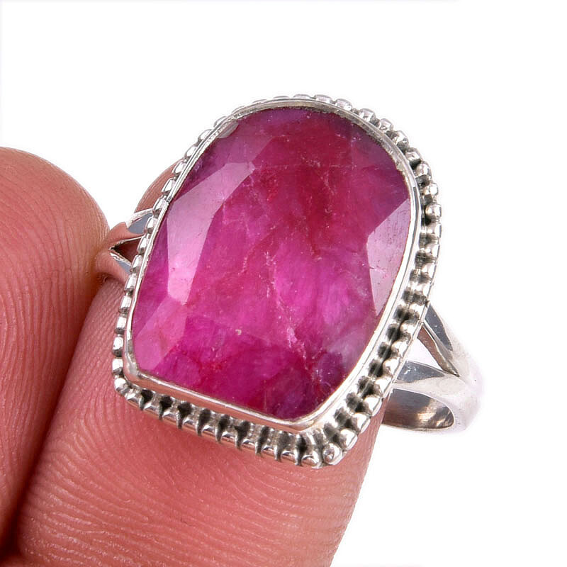 Red Ruby(Simulated) Gemstone Handmade 925 Sterling Silver Gift Ring S.9.5