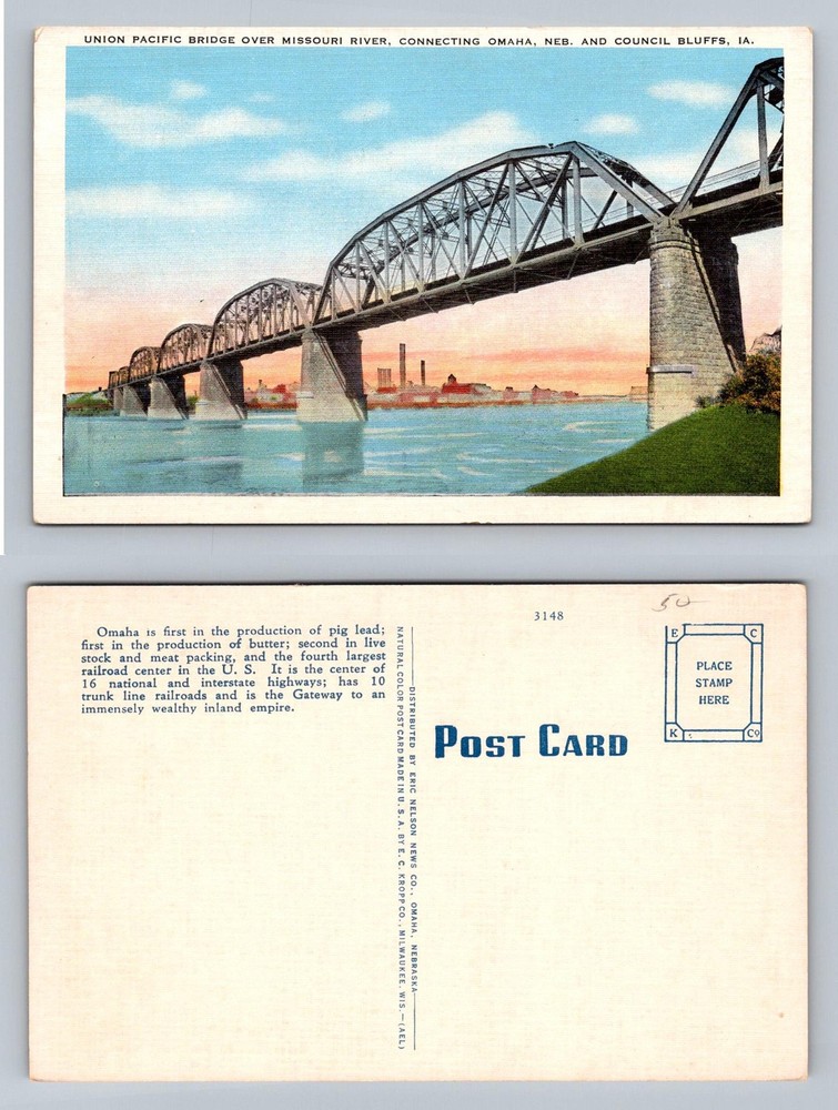 Omaha, NE-Nebraska, Union Pacific Bridge Scene Standard, Vintage Postcard