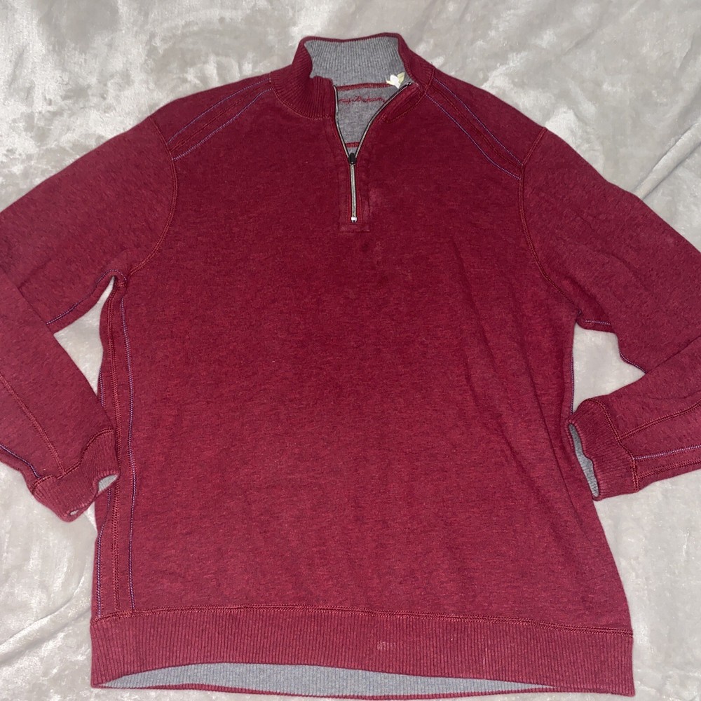 Tommy Bahama Sweater Mens S Reversible Dark Red 1/4 Zip Pullover Sweatshirt