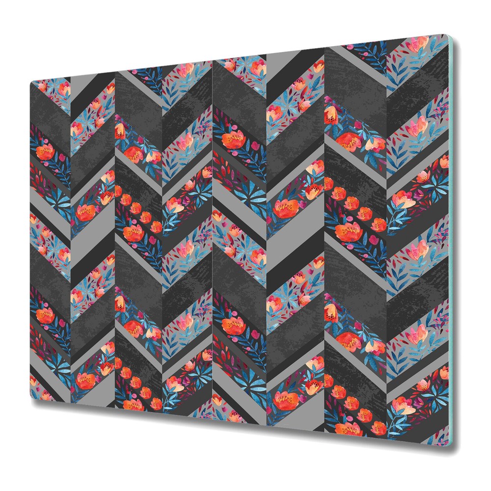 Glass Chopping Cutting Board Chevron Vintage Flowers Watercolour Leaves 60x52