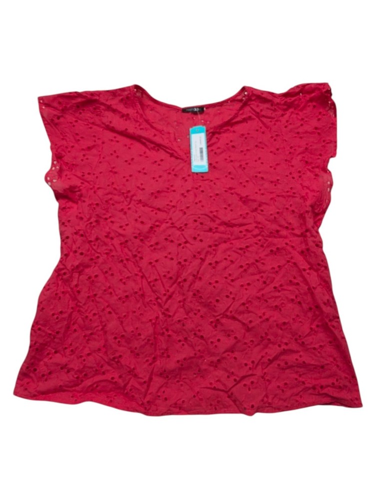 Papermoon Sonia Eyelet Flutter Sleeve Top Red Womens XL