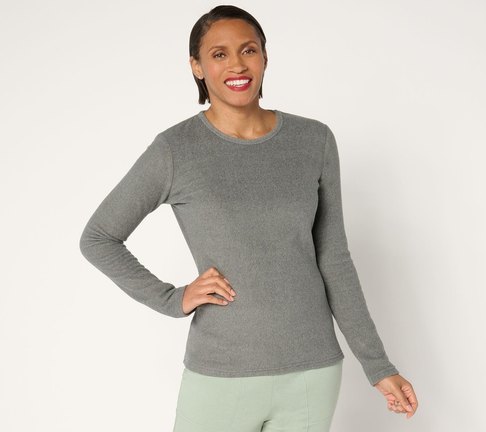 Cuddl Duds Women's Top Sz XL Base Layers Fleecewear Long Sleeve Silver A667654