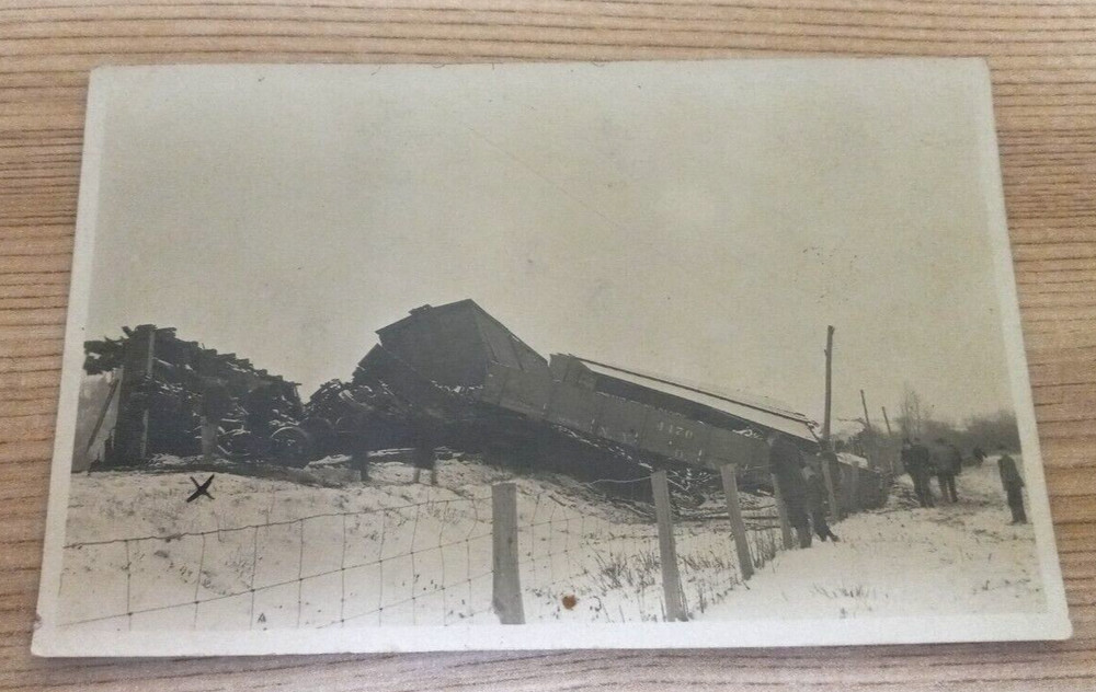 Antique RPPC Postcard Railroad Train Wreck Accident Collision Snow