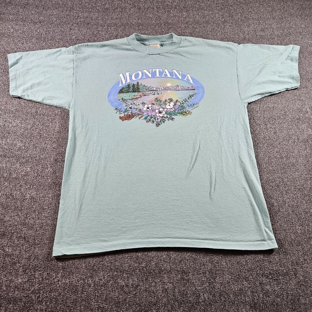 Vintage Montana Nature Graphic T-shirt 90s Made In USA Green Size XL
