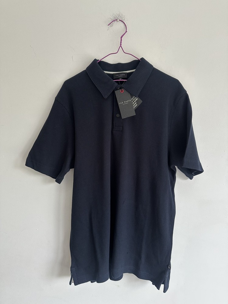 TED BAKER POLO SHIRT NAVY Textured  MEDIUM BNWT £65 RRP Mens short sleeve