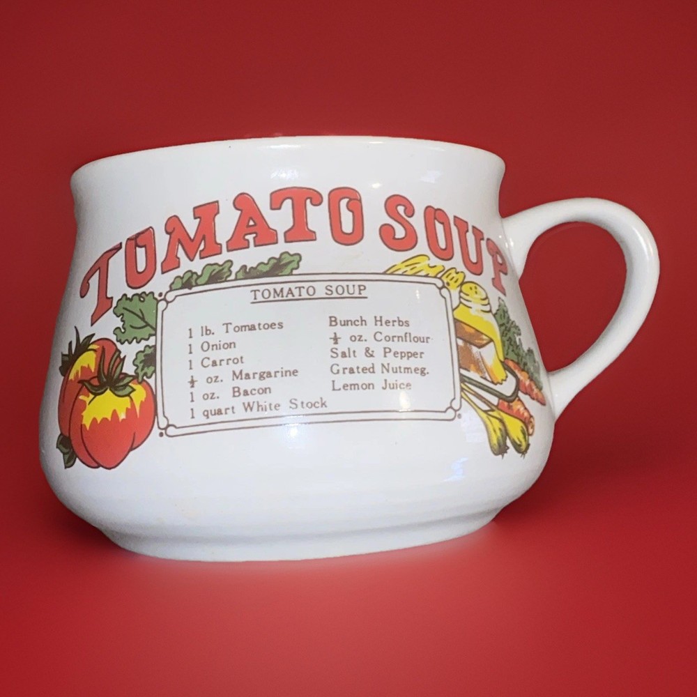 Vintage SOUP Recipe Ceramic Mug Cup Bowl w/Handle Cottage Core Grannycore Tomato