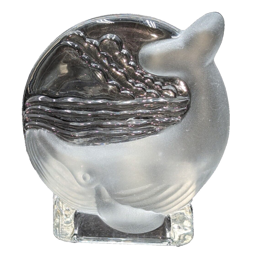 VTG PartyLite Clear Glass & Frosted Humpback Whale Tealight Votive Candle Holder