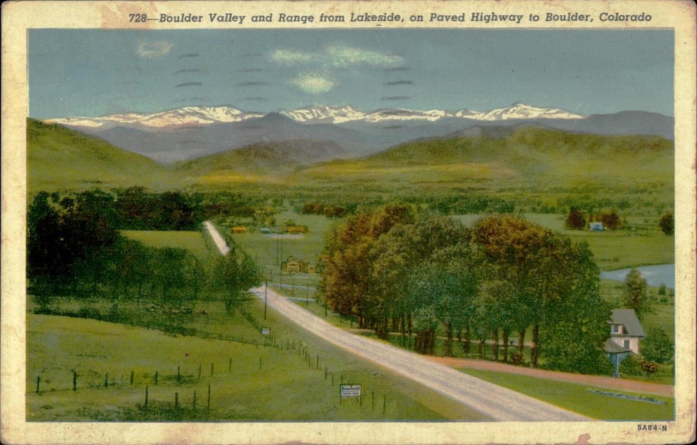 Vintage Linen Postcard Boulder Valley & Range from Lakeside Colorado 1945