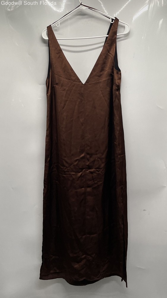 Zara Womens Carmel Satin Sleeveless V-Neck Pullover Sheath Dress Size M w/ Tags