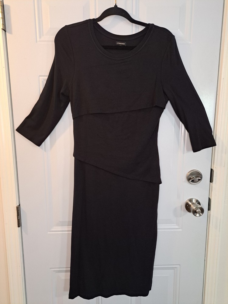 J Peterman Tiered Knit Dress Womens Size 6 Black Long Sleeve Midi