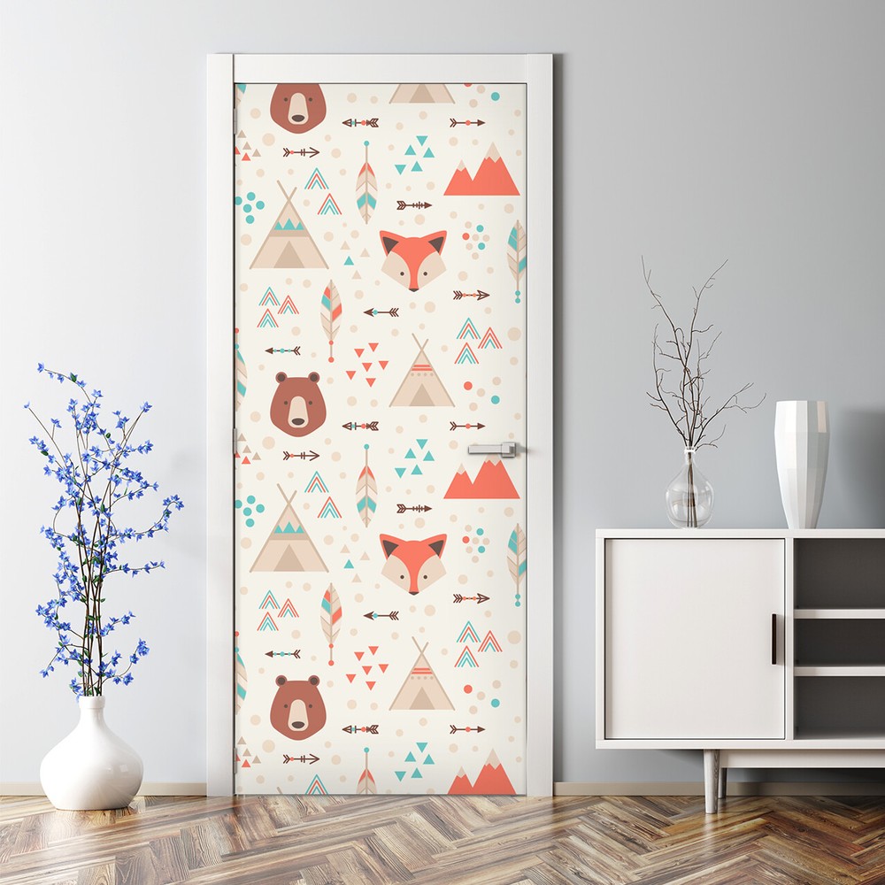 Bubble-Free Geometric Animal Door Sticker Self-Adhesive Indian Style Design