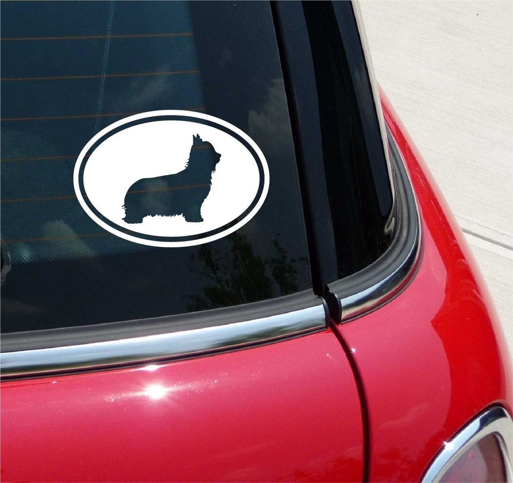 Euro Skye Terrier Dog Graphic Decal Sticker for Car or Wall - Single Color Oval Design