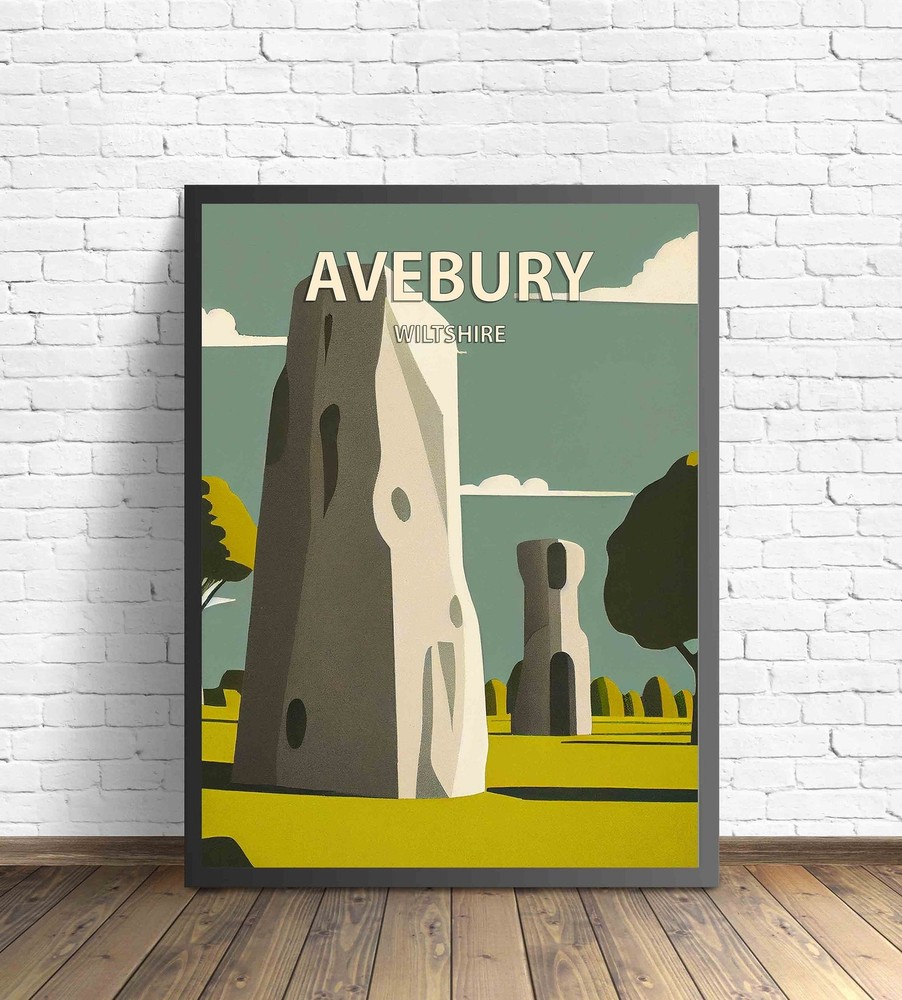 Avebury Wiltshire Retro Art Print Avebury Wall Art Illustration Avebury Vintage