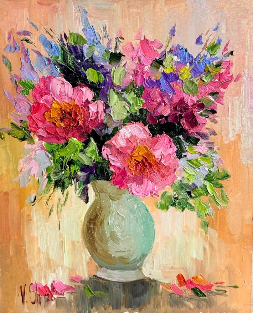 Wildflowers Peonies Original Oil Painting Flowers Floral Impasto Art Signed