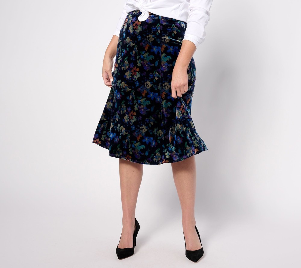 Susan Graver Women's Skirt Sz XL Printed Knit Velvet Multi-colored A623509