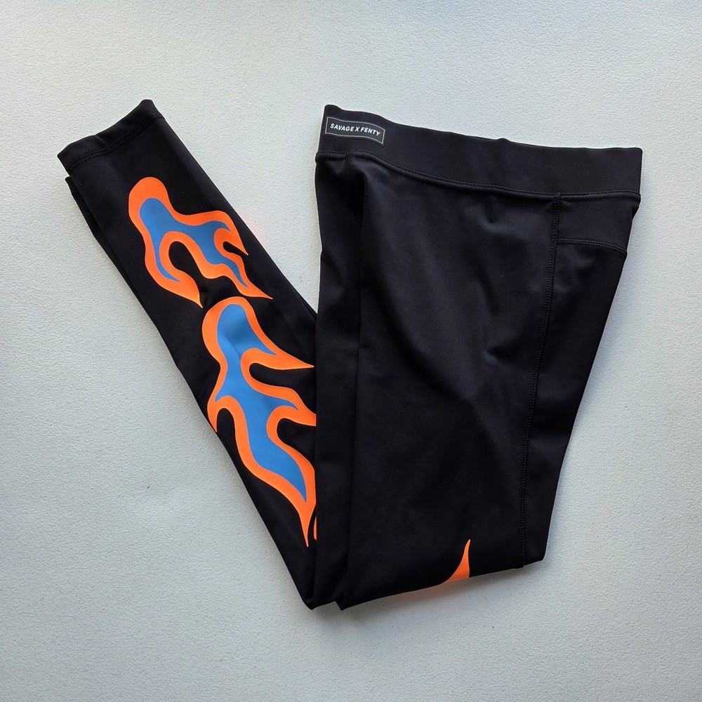 Savage X Fenty Leggings Womens Small Racer X  Stretch Activewear Flames