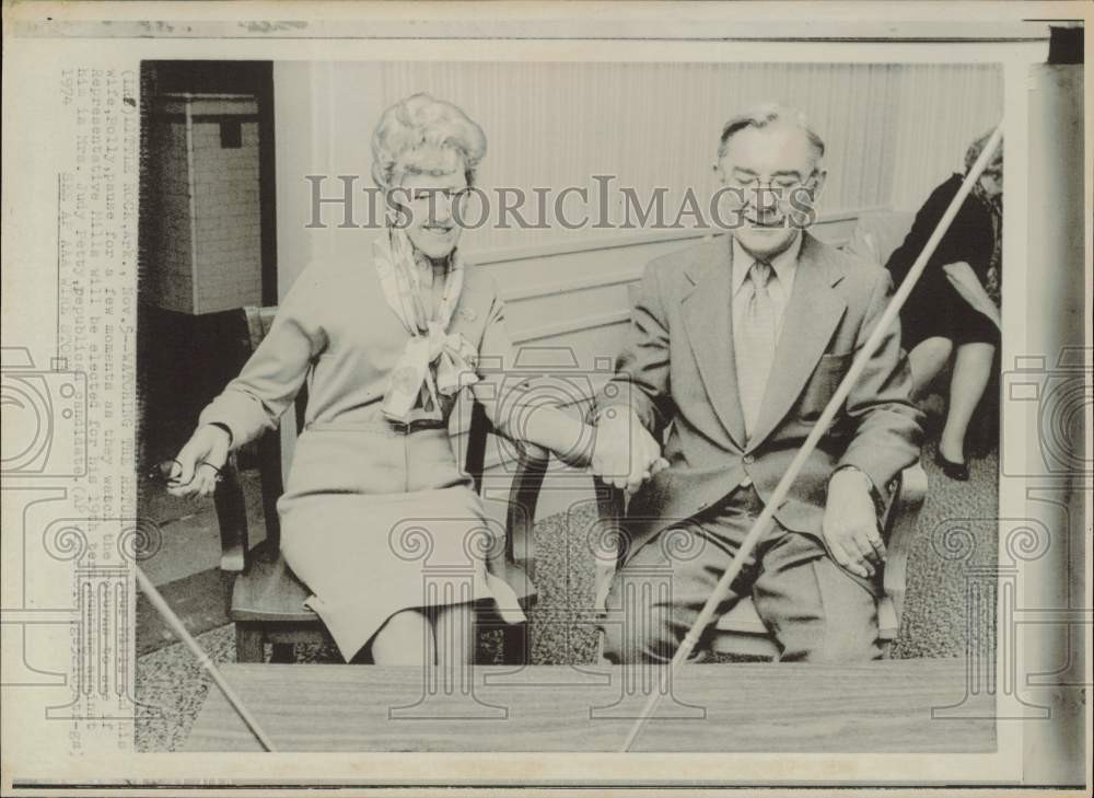 1974 Press Photo Wilbur and Polly Mills watch election returns in Little Rock