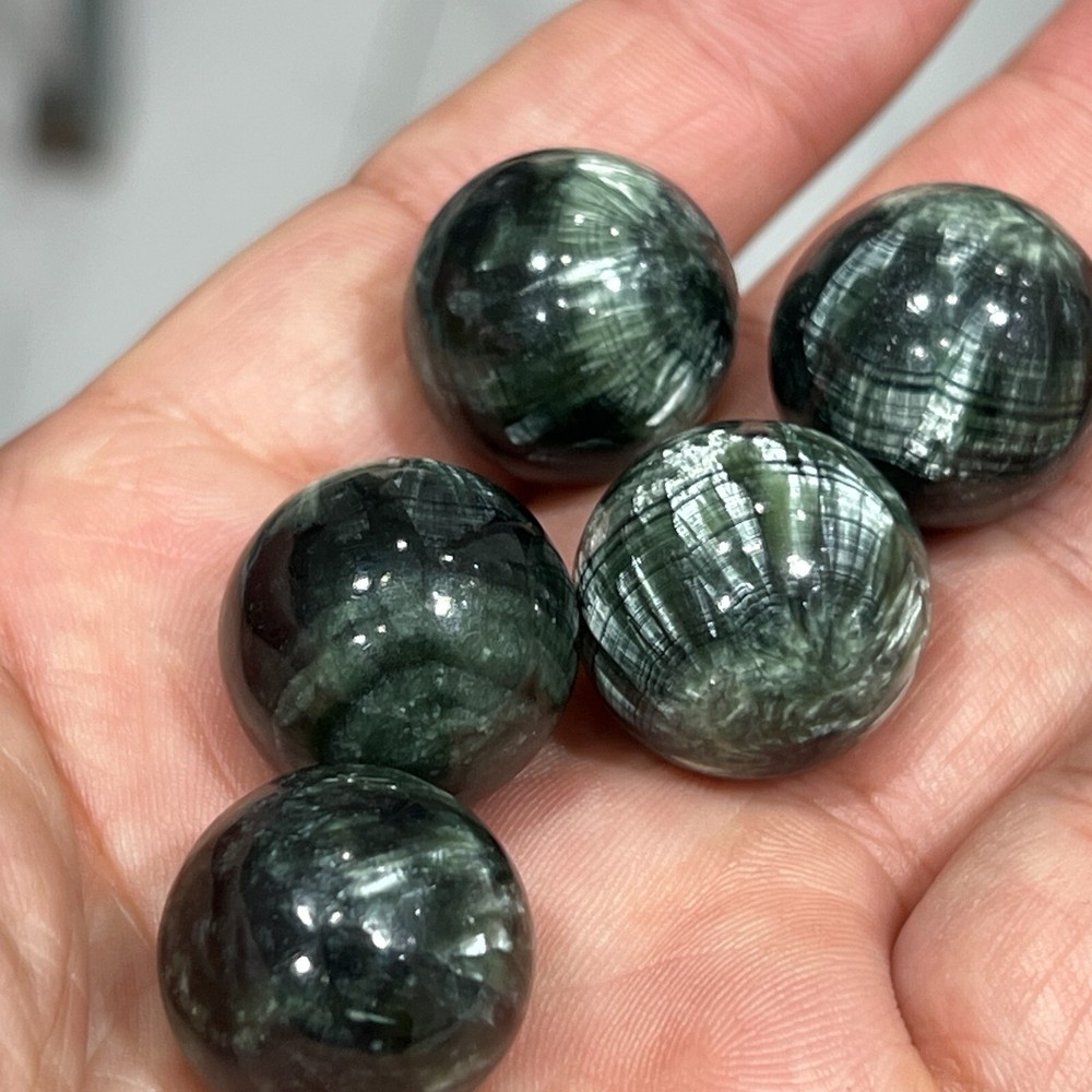 Top! 5pcs Natural  Seraphinite Quartz Sphere Crystal Ball Reiki Healing 20mm