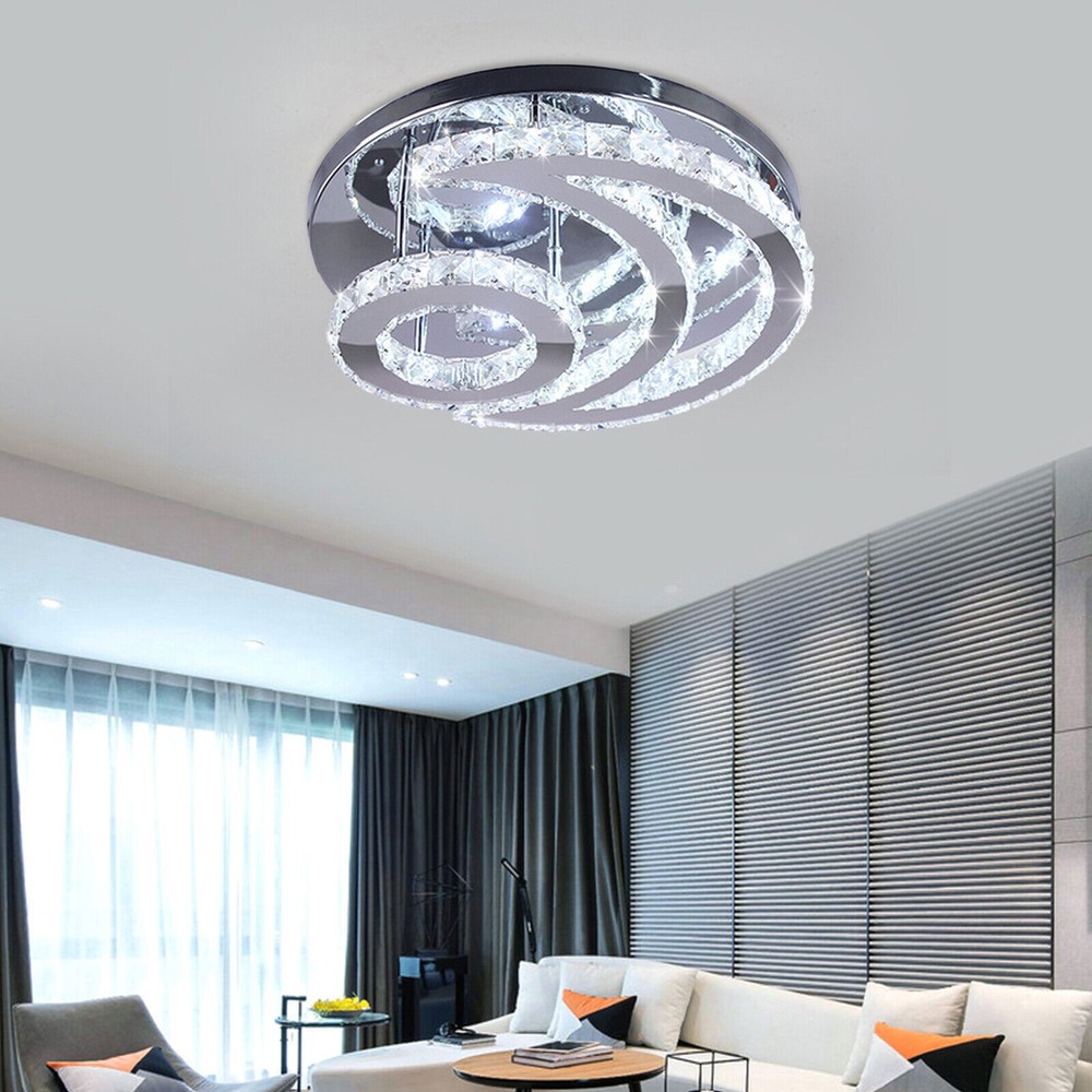 Modern Crystal Moon Shaped Ceiling Light Fixture LED Chandelier Bedroom Lamp 43W