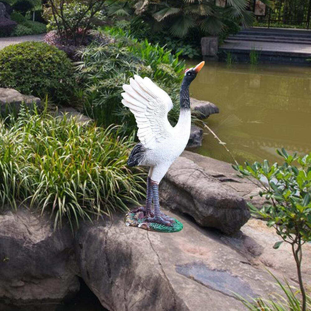 Garden Statue Sculptures Crane Craft Animal Figurine for Porch Pond Outside