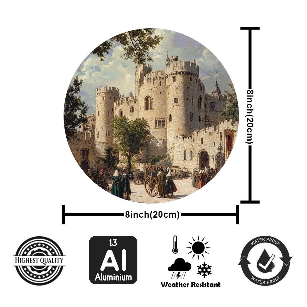 Medieval Castle Round Aluminum Wall Art 7.87Inch