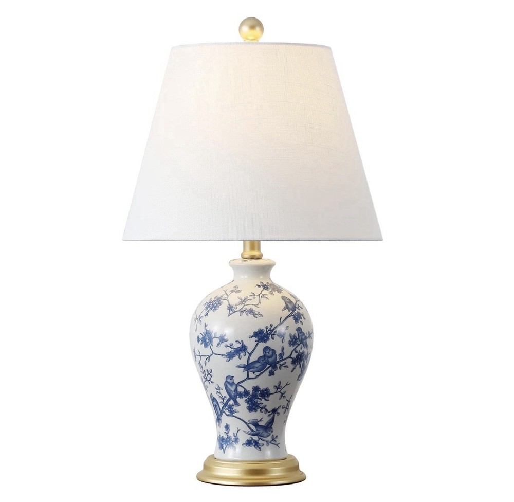 JONATHAN Y Grace 24 in. Blue/White Floral Classic LED Table Lamp JYL3009B