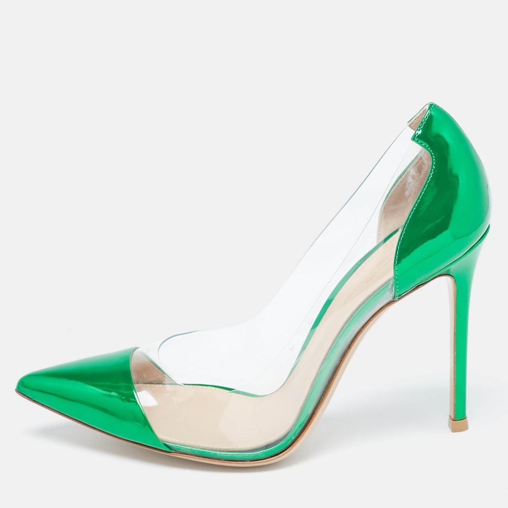 Gianvito Rossi Green Patent Leather Plexi Pumps Size 38.5