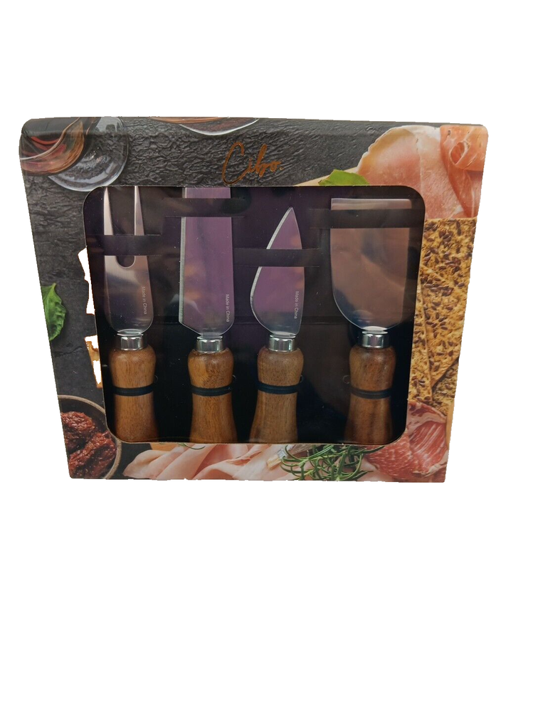 ACACIA WOOD 4 PIECE CHEESE SET, NICE! GREAT GIFT!-image