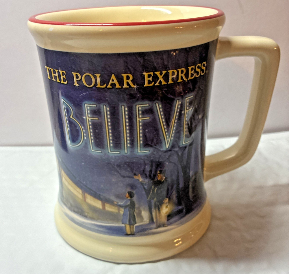 Warner Bros The Polar Express ‘Believe’ 3D Raised Cocoa Coffee Mug Ceramic